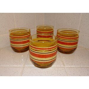 Vintage Four Golden Rust & Cream Anchor Hocking Drink Glasses MCM 1970s